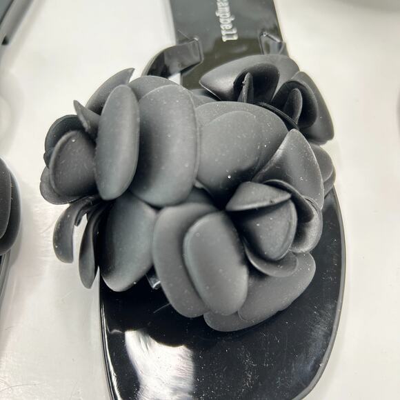 Jeffrey Campbell Floralee Rosette Flower Slide Sandals Black Shiny Women's 6 - Picture 4 of 8